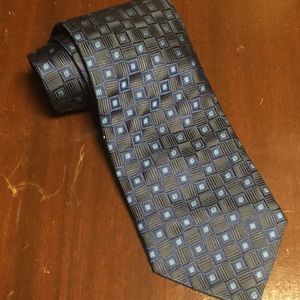 Blue geometric squares tie